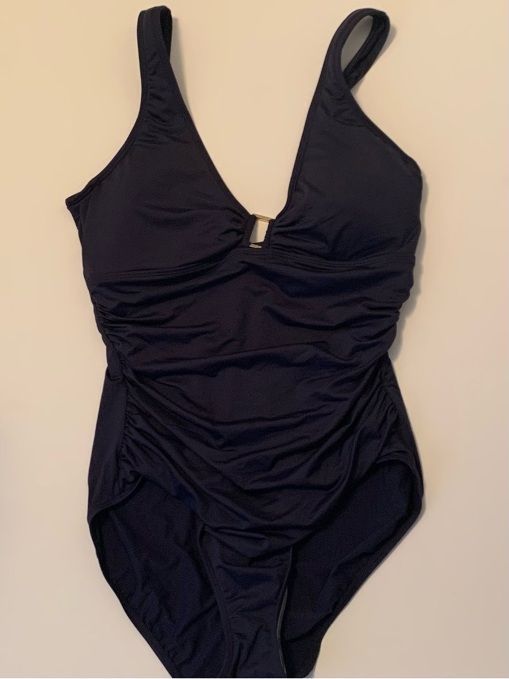 Ralph Lauren Womens Shirred Ring-Front One-Piece Swimsuit 14 - Picture 3 of 9